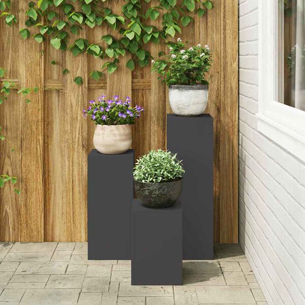 vidaXL Soporte de plantas 3 pcs Negro Acero