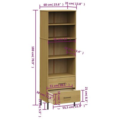 vidaXL Librería con 2 cajones OSLO madera maciza marrón 60x35x180 cm