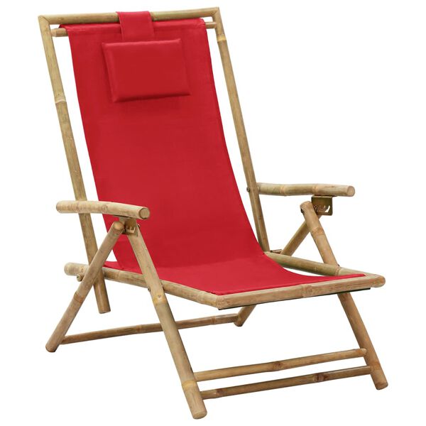 vidaXL Silla de relax reclinable de bambú y tela roja