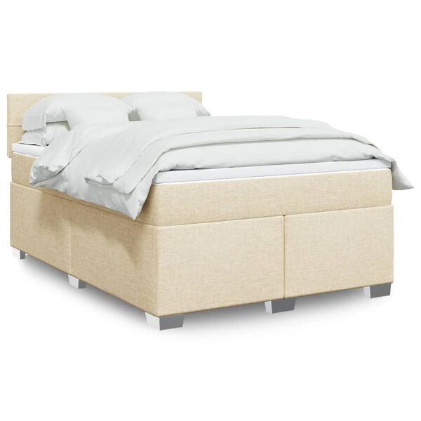 vidaXL Cama box spring con colch&oacute;n tela color crema 140x200 cm