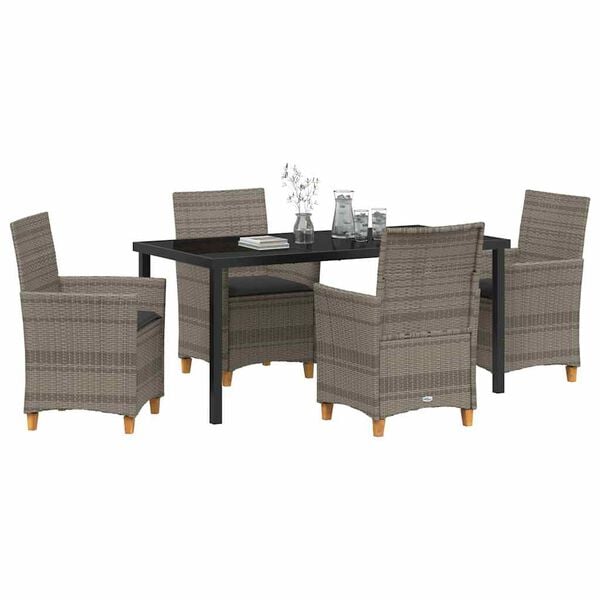 vidaXL Conjunto de Comedor de Jard&iacute;n 5 pcs Gris rat&aacute;n sint&eacute;tico