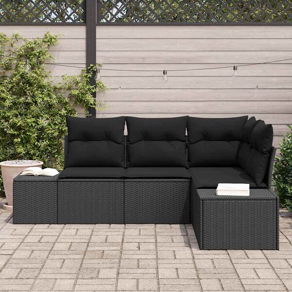 vidaXL Conjunto de sof&aacute;s de jard&iacute;n 4 pcs Negro rat&aacute;n sint&eacute;tico
