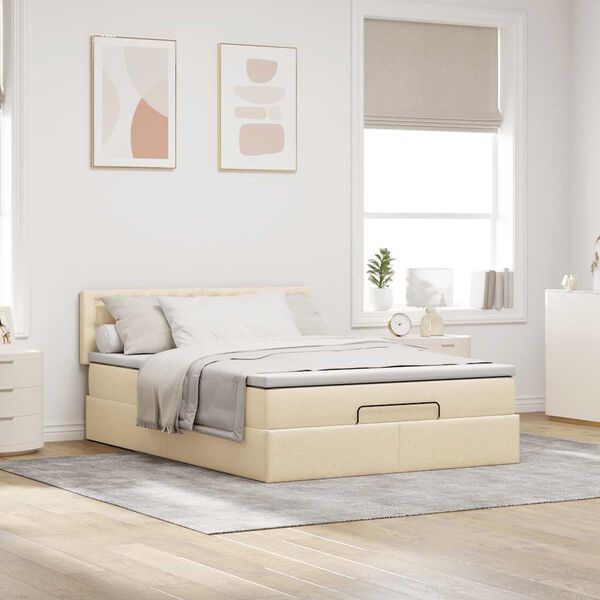 vidaXL Cama otomana con colch&oacute;n de tela color crema 140x190 cm