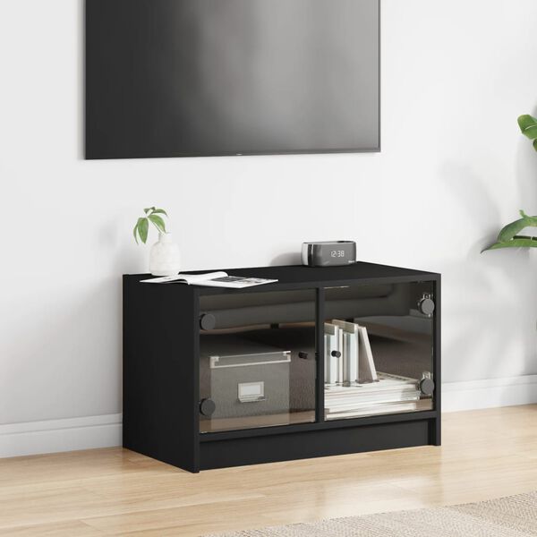 vidaXL Mueble de TV con puertas de vidrio negro 68x37x42 cm