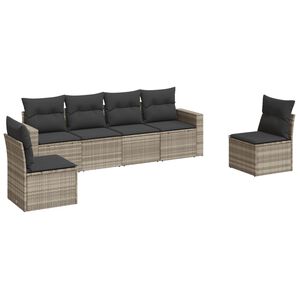 vidaXL Set de sof&aacute;s de jard&iacute;n 6 pzas y cojines rat&aacute;n sint&eacute;tico gris