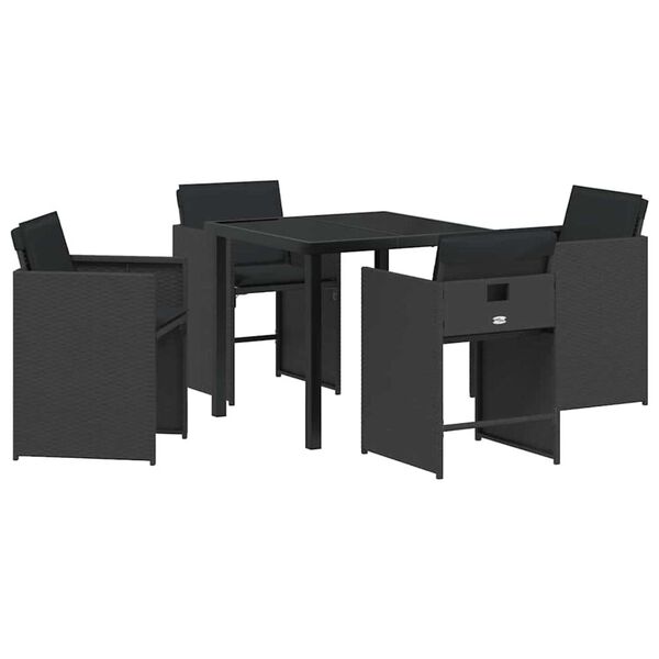 vidaXL Conjunto de Comedor de Jard&iacute;n 5 pcs Negro rat&aacute;n sint&eacute;tico