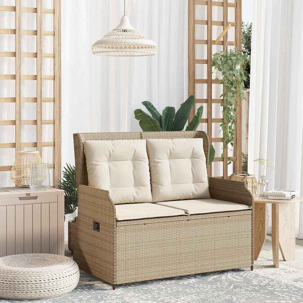 vidaXL Sill&oacute;n reclinable de jard&iacute;n con cojines rat&aacute;n sint&eacute;tico beige