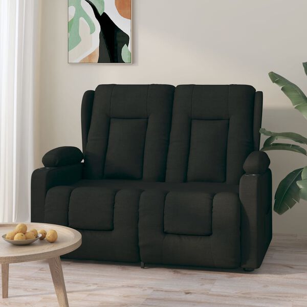 vidaXL Sill&oacute;n de masaje reclinable 2 plazas con portavasos tela negro