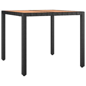 vidaXL Mesa de jard&iacute;n rat&aacute;n PE negro y superficie madera maciza acacia