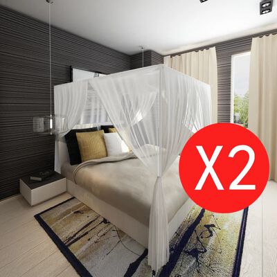 vidaXL Mosquitera para cama cuadrada 3 aberturas 2 unidades