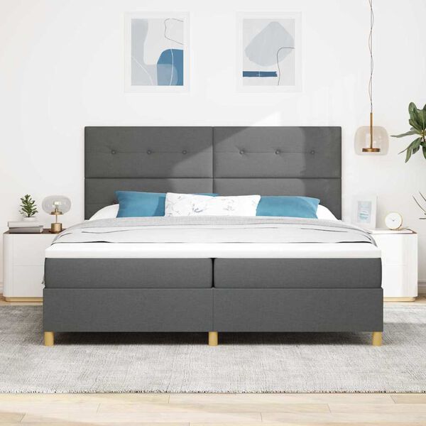 vidaXL Cama Box Spring LED con colch&oacute;n Gris oscuro 200 x 200 cm tela