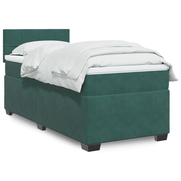 vidaXL Cama box spring con colch&oacute;n terciopelo verde oscuro 90x200 cm