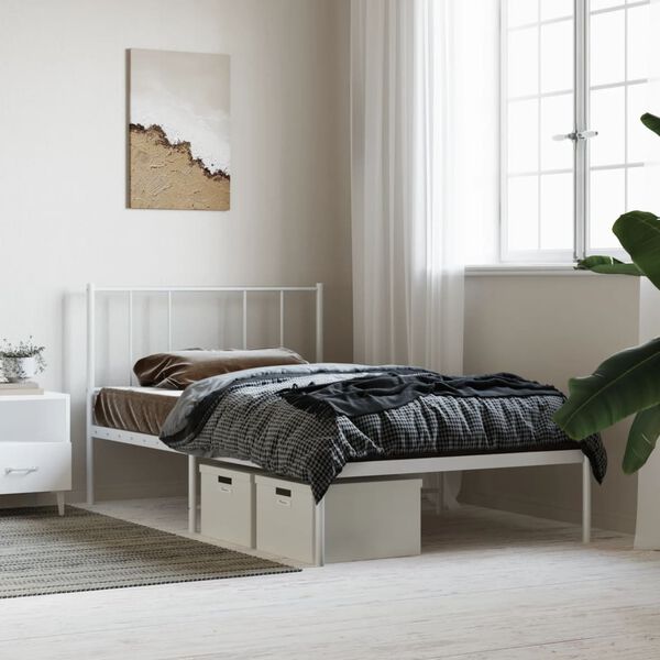 vidaXL Estructura cama sin colch&oacute;n con cabecero metal blanco 100x190cm