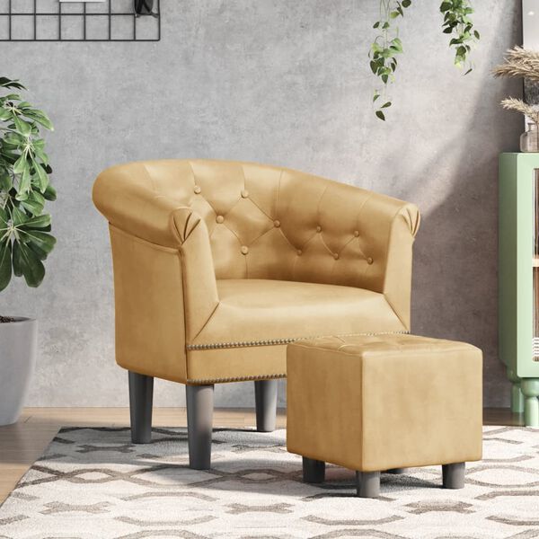 vidaXL Sill&oacute;n con taburete cuero sint&eacute;tico dorado