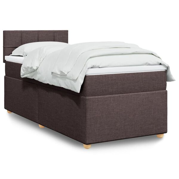 vidaXL Cama box spring con colch&oacute;n tela marr&oacute;n oscuro 90x190 cm