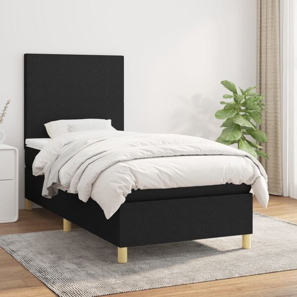 vidaXL Cama box spring con colch&oacute;n tela negro 100x200 cm