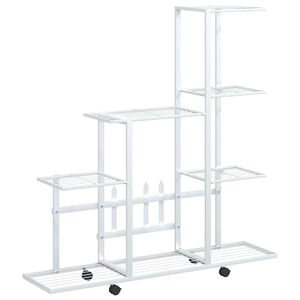 vidaXL Soporte de flores con rueda de metal blanco 94,5x25x92,5 cm