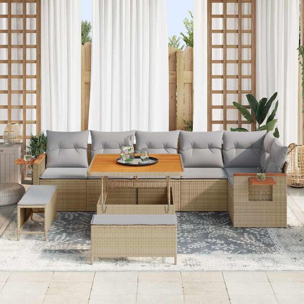 vidaXL Conjunto de sof&aacute;s de jard&iacute;n con coj&iacute;n 11 pcs Beige y Gris Claro