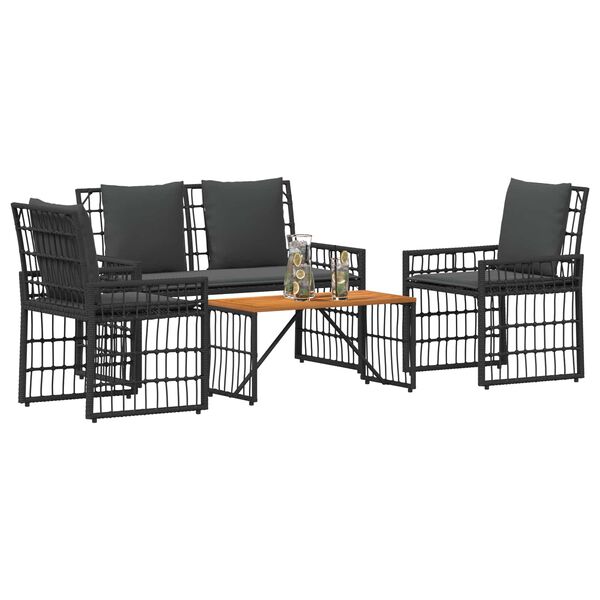 vidaXL Juego de muebles de exterior 4 pcs Negro y Gris oscuro