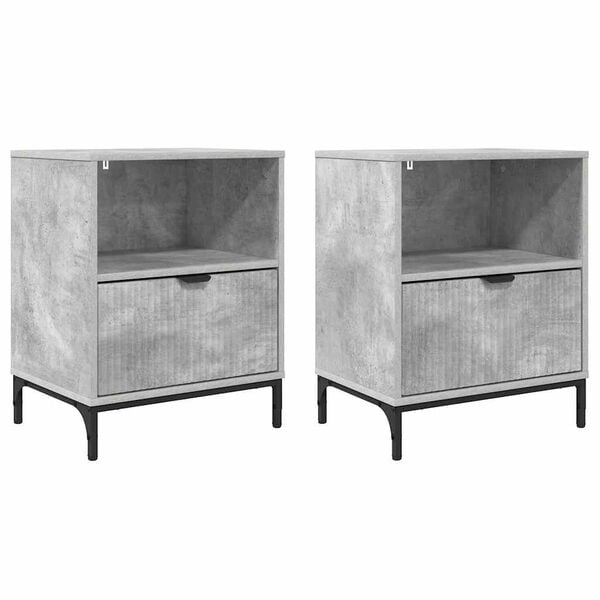 vidaXL Armario de Noche con caj&oacute;n 2 pcs Gris hormig&oacute;n 49 x 36 x 61 cm
