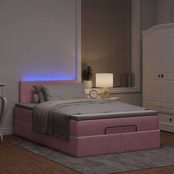 vidaXL Cama otomana con colch&oacute;n y LED terciopelo rosa 120x190cm