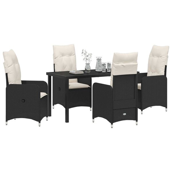 vidaXL Conjunto de Comedor de Jardín con cojín 5 pcs Negro Poliratán