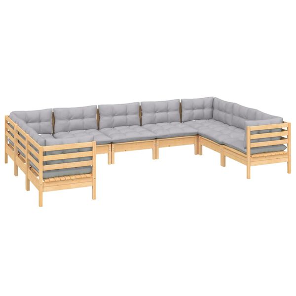 vidaXL Juego de muebles de jard&iacute;n 9 pzas y cojines madera de pino gris