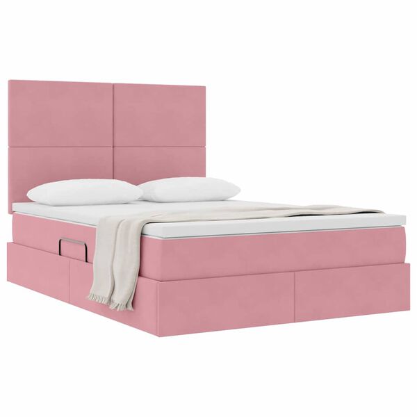 vidaXL Cama con almacenamiento y colch&oacute;n Rosa 140 x 200 cm Terciopelo