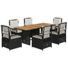 vidaXL Set de comedor de jard&iacute;n 7 pzas y cojines rat&aacute;n sint&eacute;tico negro