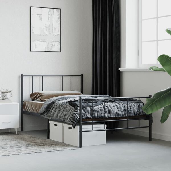 vidaXL Estructura cama sin colch&oacute;n con estribo metal negro 107x203 cm