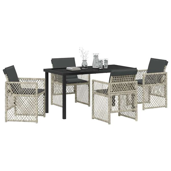 vidaXL Conjunto de Comedor de Jard&iacute;n 5 pcs Gris Claro rat&aacute;n sint&eacute;tico