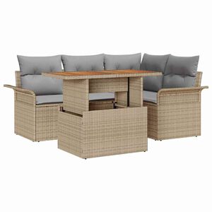 vidaXL Conjunto de sof&aacute; de jard&iacute;n con coj&iacute;n 5 pcs beige y gris claro