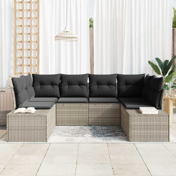 vidaXL Conjunto de sofá de jardín 6 pcs Gris Claro ratán sintético