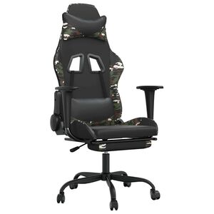 vidaXL Silla gaming masaje reposapi&eacute;s cuero sint&eacute;tico negro camuflaje