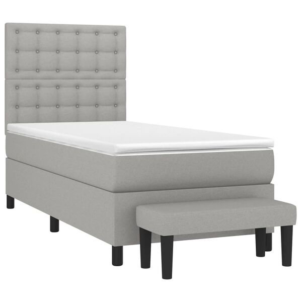 vidaXL Cama box spring con colch&oacute;n tela gris claro 90x190 cm