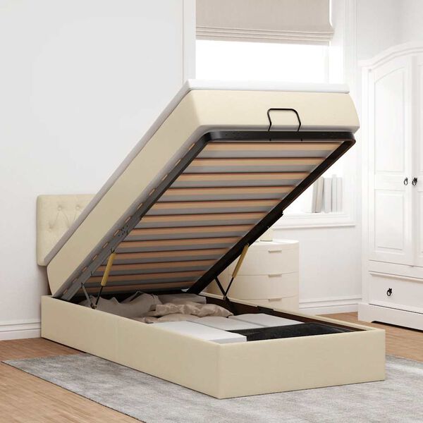 vidaXL Estructura de cama otomana con colch&oacute;n tela crema 90x190cm