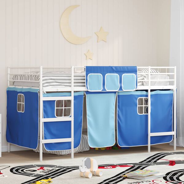 vidaXL Estructura de Cama Alta para Ni&ntilde;os con Cortinas y azul