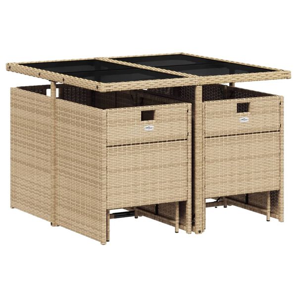 vidaXL Set comedor de jard&iacute;n 9 pzas con cojines rat&aacute;n sint&eacute;tico beige