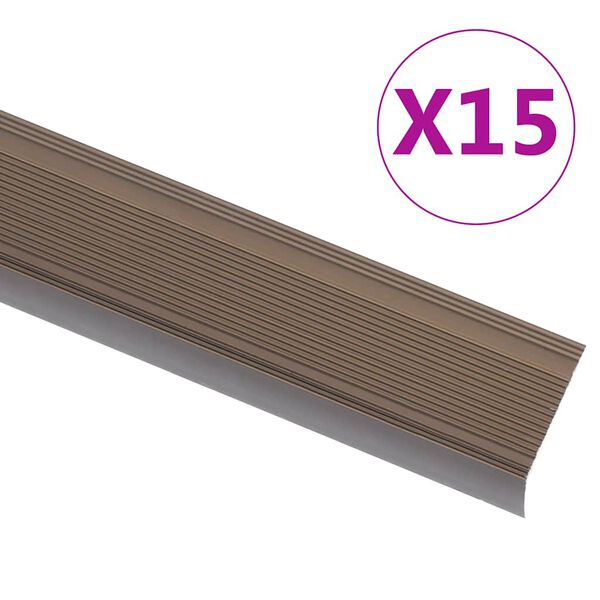 vidaXL Perfiles de pelda&ntilde;os forma de L 15 uds aluminio marr&oacute;n 134 cm