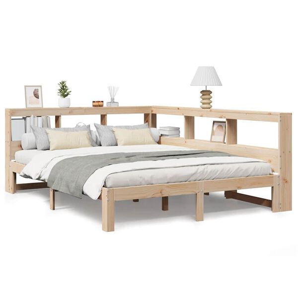 vidaXL Cama con estanter&iacute;a sin colch&oacute;n madera maciza de pino 140x190cm