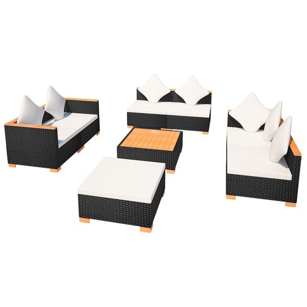 vidaXL Set muebles de jard&iacute;n 8 piezas y cojines rat&aacute;n sint&eacute;tico negro