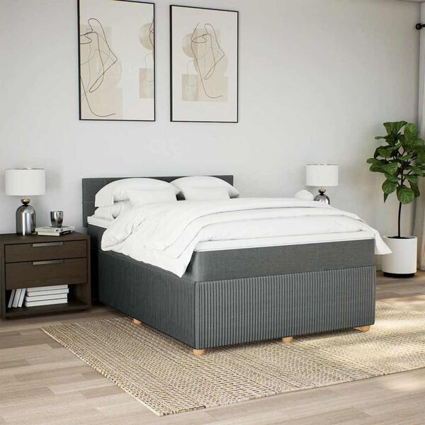vidaXL Cama box spring con colch&oacute;n tela gris oscuro 140x200 cm
