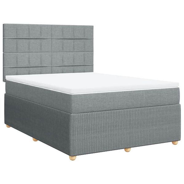 vidaXL Cama box spring con colch&oacute;n tela gris claro 140x200 cm