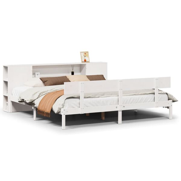 vidaXL Cama con estantería sin colchón madera maciza blanca 180x200 cm