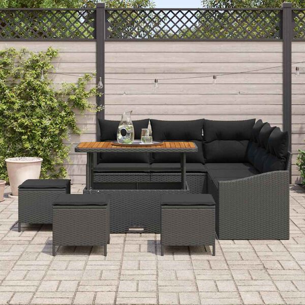 vidaXL Conjunto de sof&aacute;s de jard&iacute;n 9 pcs Negro rat&aacute;n sint&eacute;tico