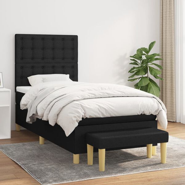 vidaXL Cama box spring con colch&oacute;n tela negro 90x190 cm