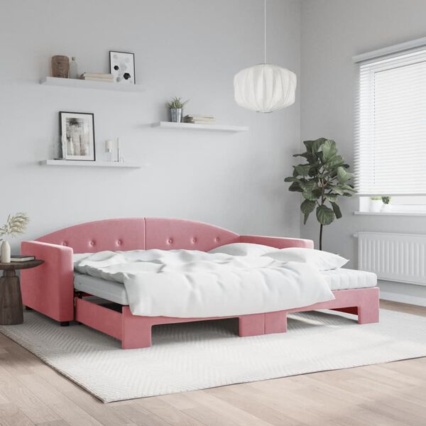 vidaXL Sof&aacute; cama nido con colch&oacute;n terciopelo rosa 100x200 cm