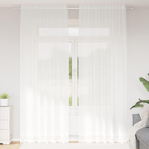 vidaXL Cortina de Encaje con cortinas Floral 280 x 150 cm Poli&eacute;ster