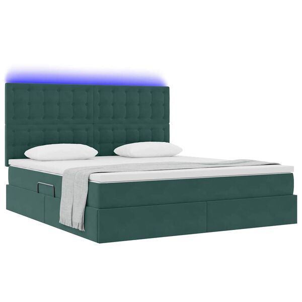 vidaXL Cama con almacenamiento y LED Verde oscuro 160 x 200 cm