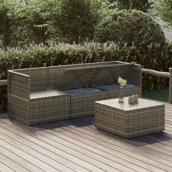 vidaXL Set de muebles de jard&iacute;n 4 pzas y cojines rat&aacute;n sint&eacute;tico gris